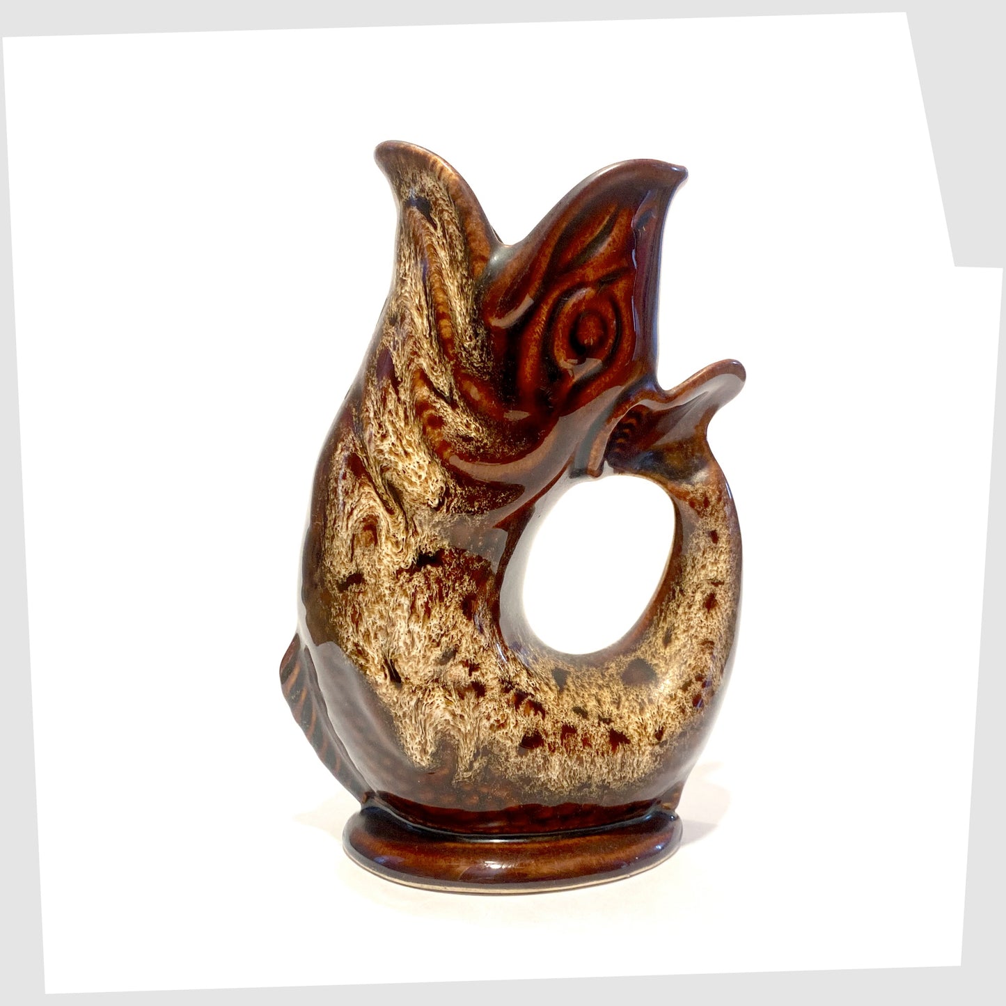 fosters studio pottery gluggle jug in brown honeycomb glazing
