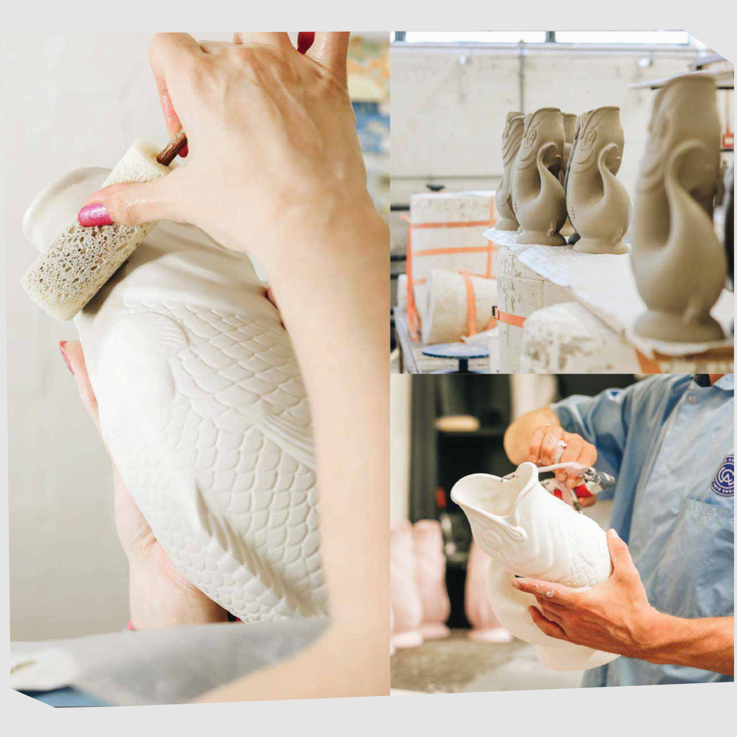 the original gluggle jugs being handcrafted by the gluggle jug factory, England