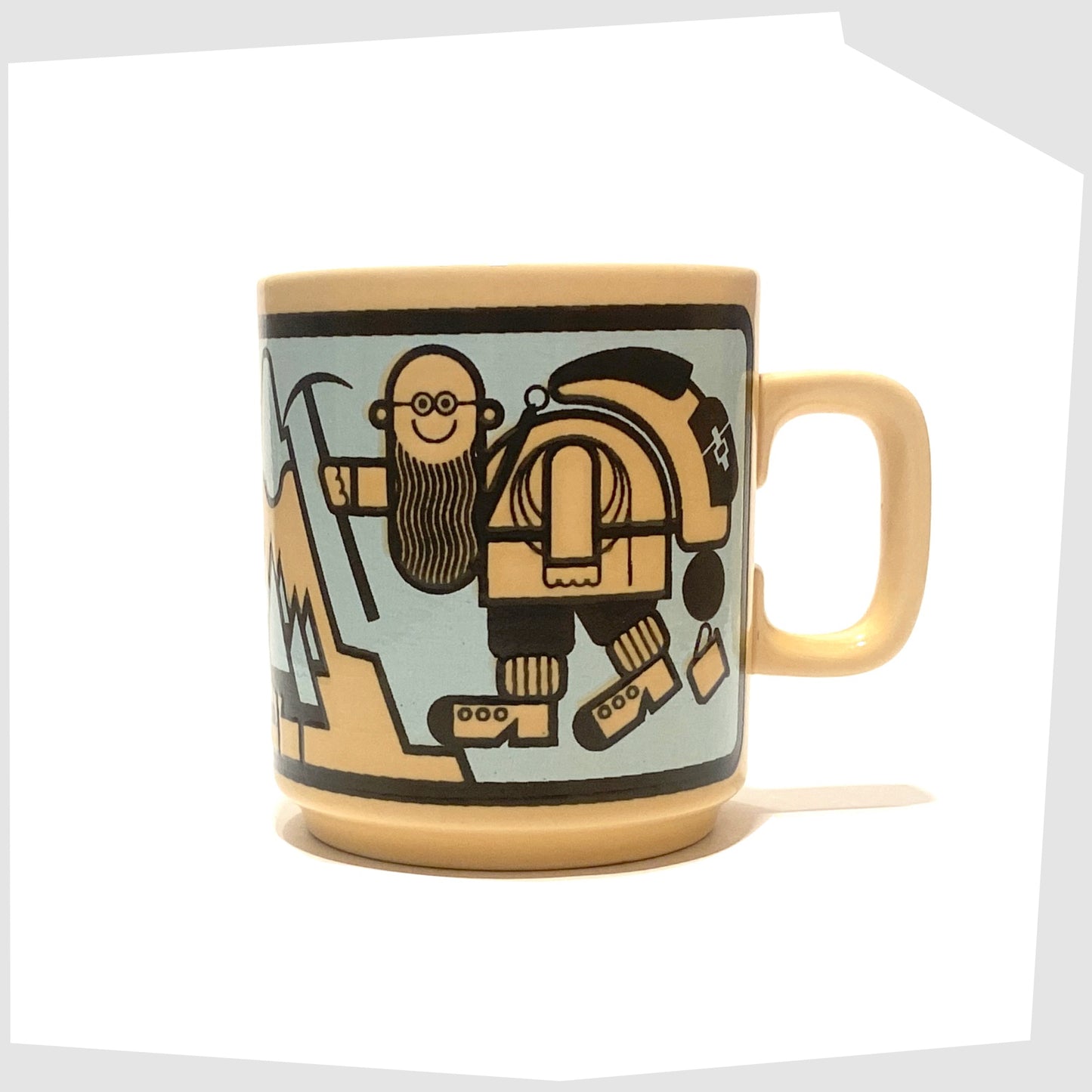hornsea pottery mug featuring an illustration of a grandfather climbing a mountain