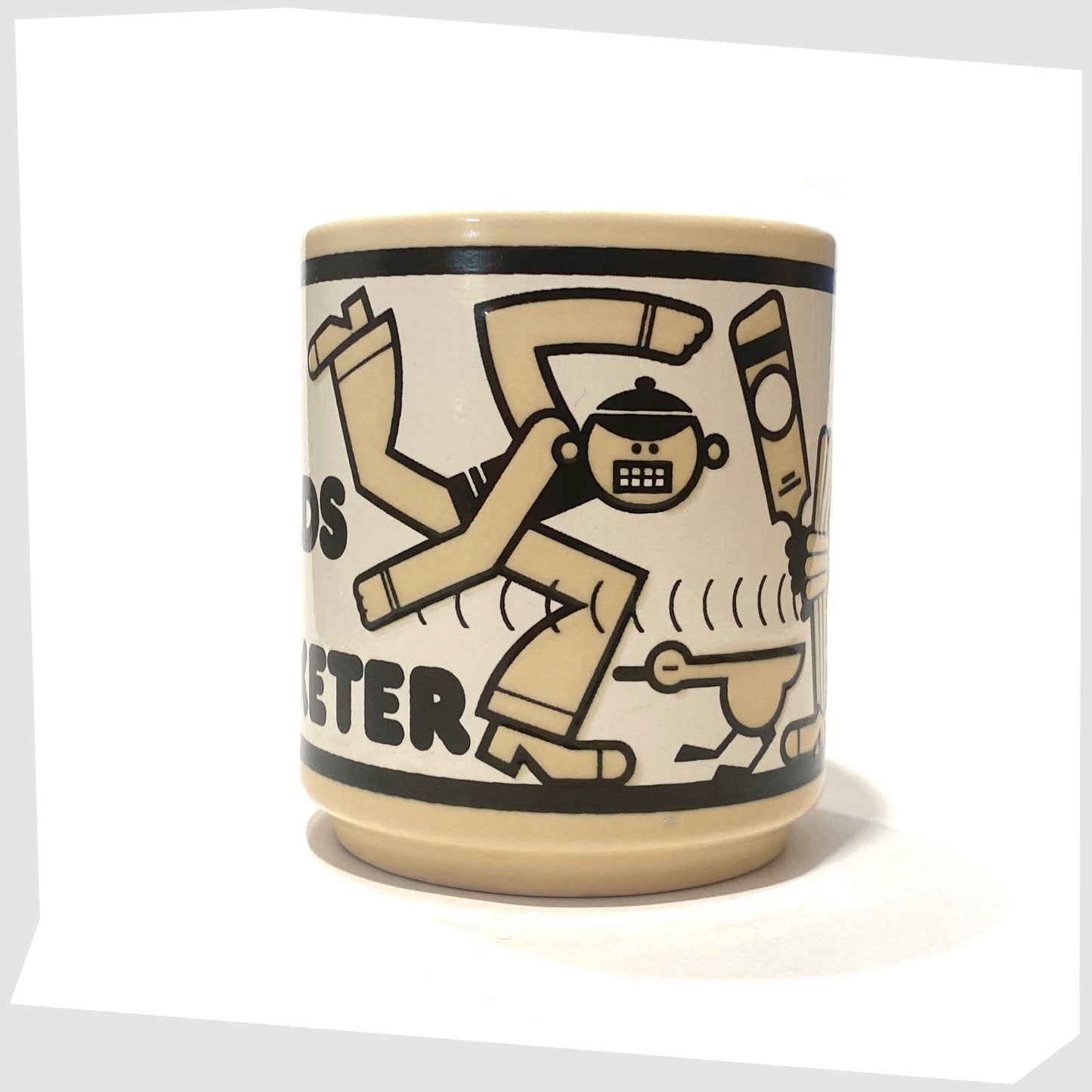 original hornsea pottery the worlds best cricketer mug with a playful illustration of a cricketer bowling the ball
