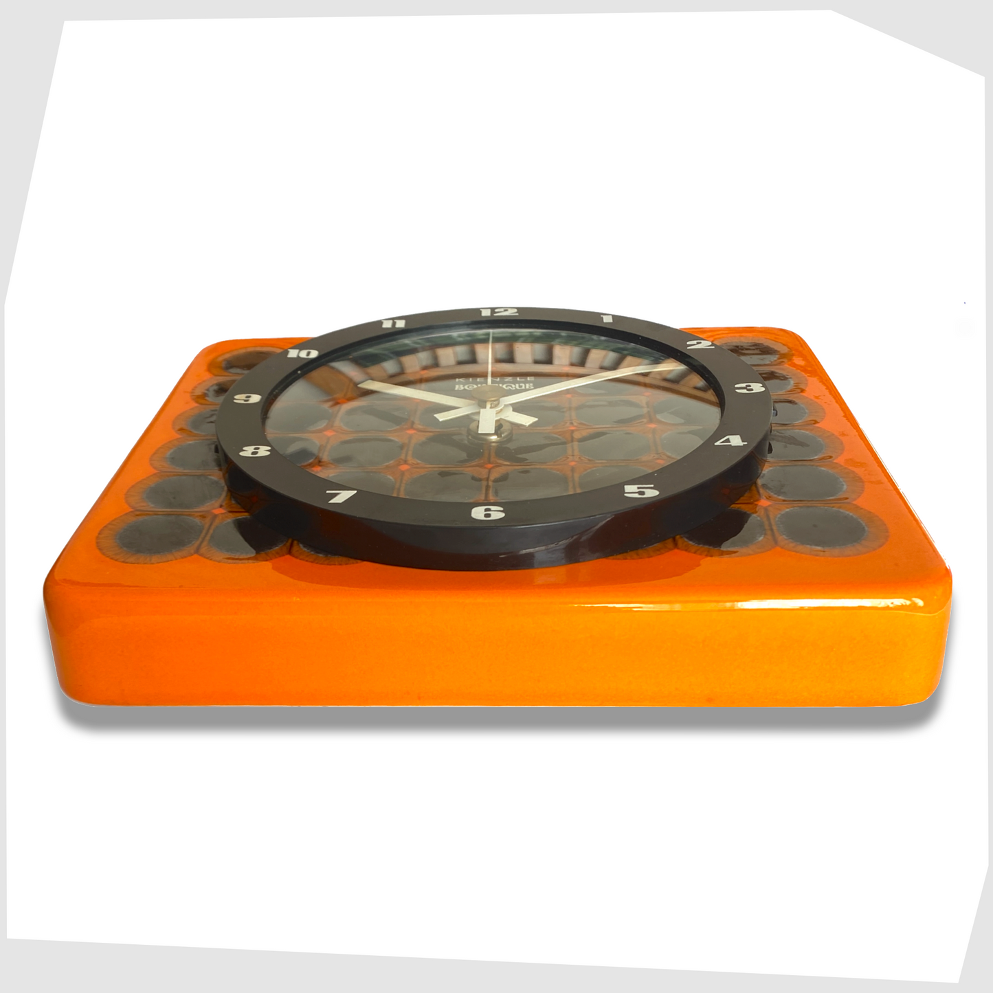 west germany pottery wall clock in orange ceramic made by kienzle boutique
