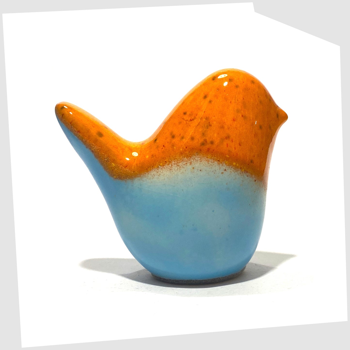 orange and light blue glazed ceramik bird made by otto keramik, germany