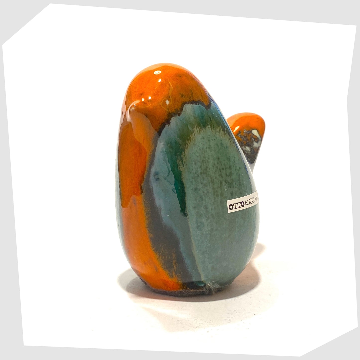 otto keramik ceramic bird in orange and sea green 'peru' glaze