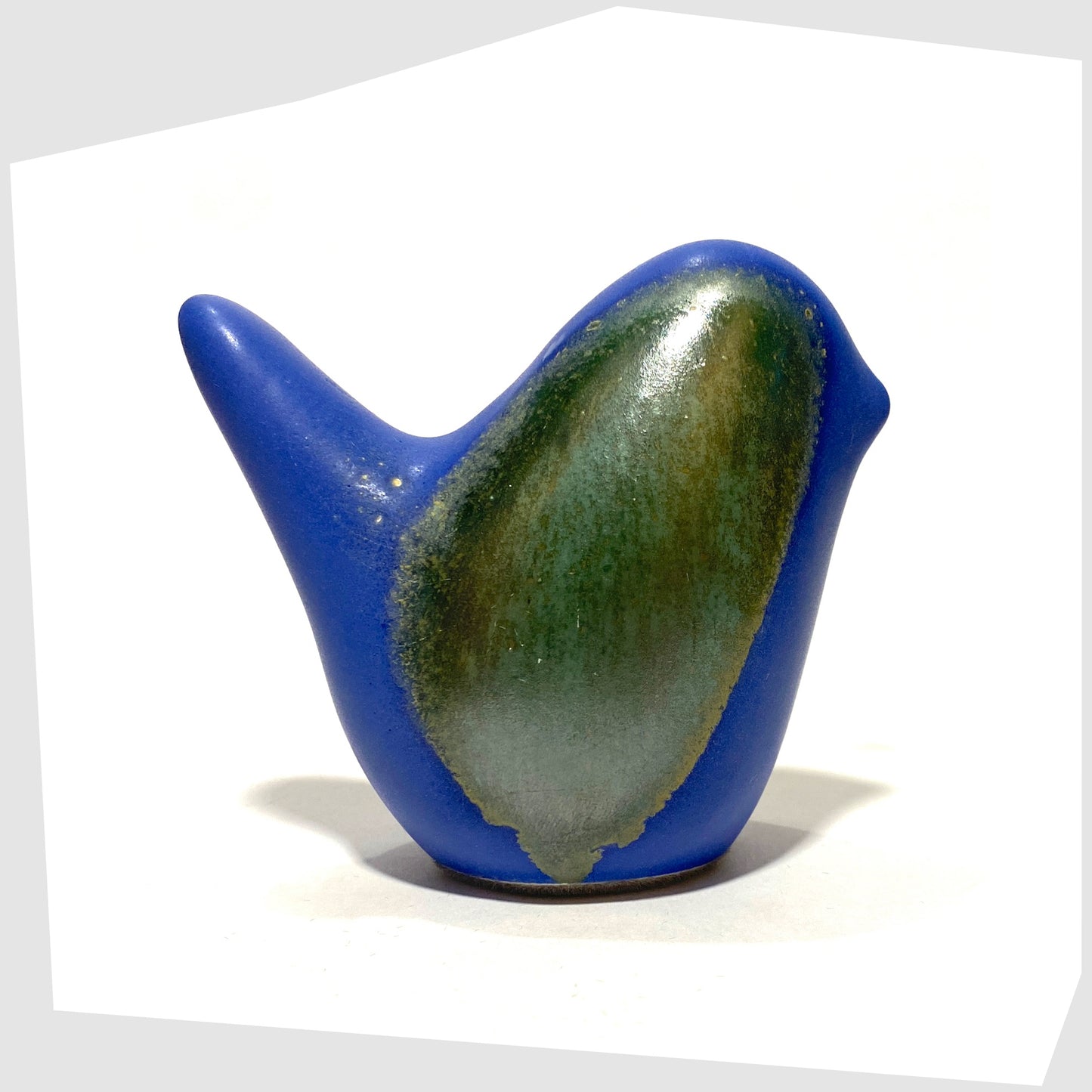 matte blue and gloss sea green glazed ceramic bird sculpture by otto keramik, germany