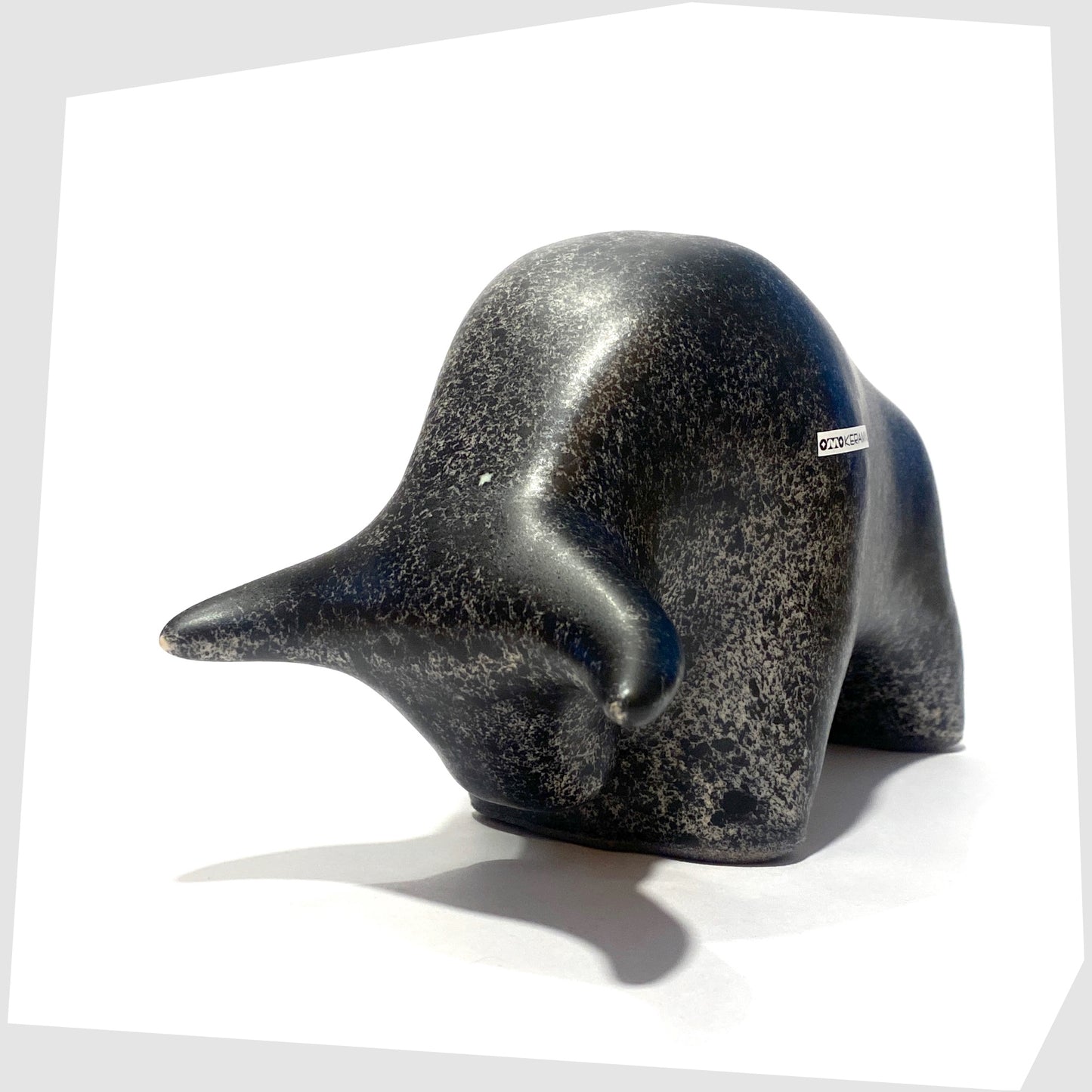 otto keramik bull in black speckled glaze, made by Otto Gerharz Jnr in Germany