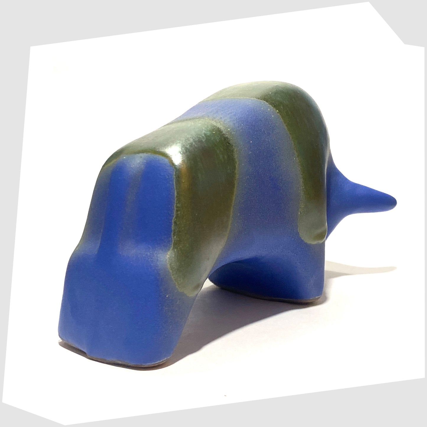 rear of the otto keramik bull in blue and green glaze