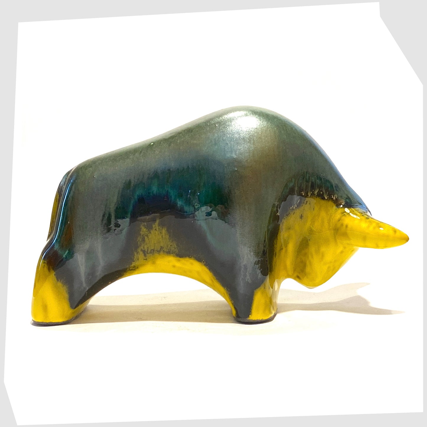 otto keramik green and yellow ceramic bull sculpture