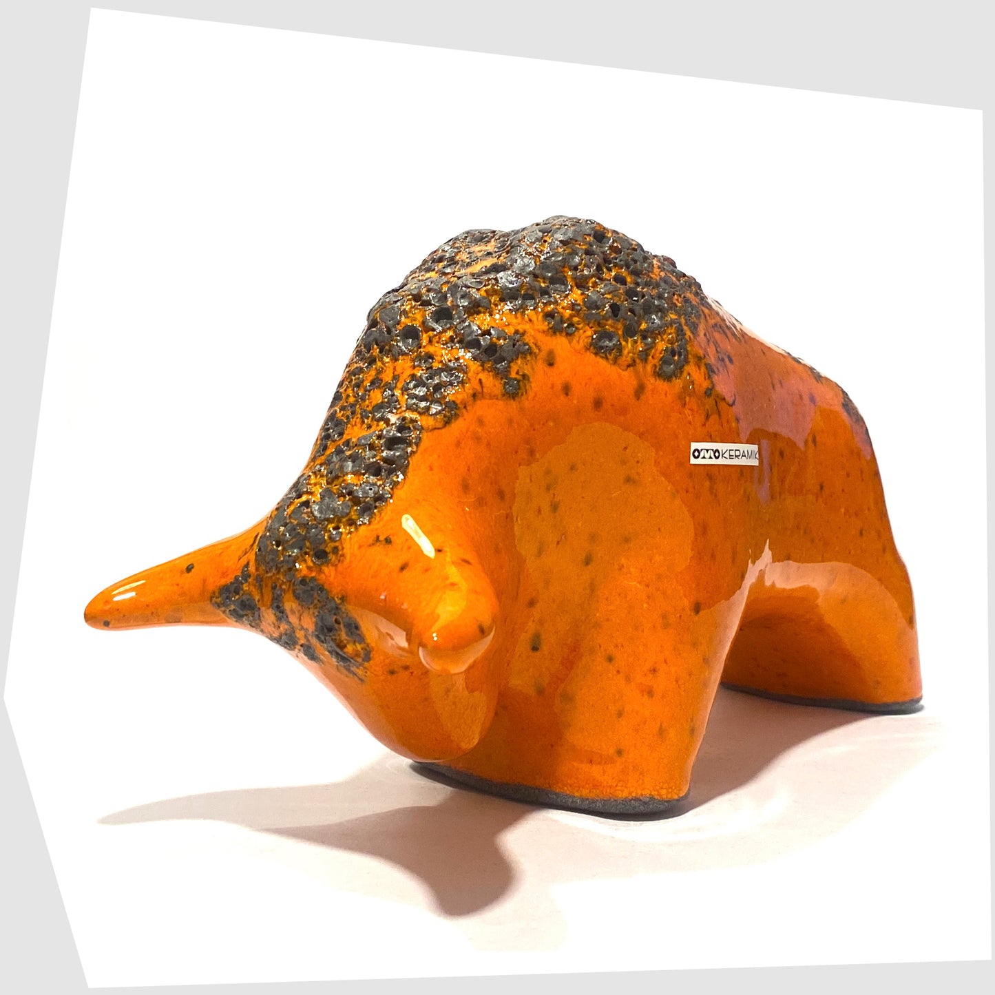 otto keramik bull in vibrant orange with fat lava glazing
