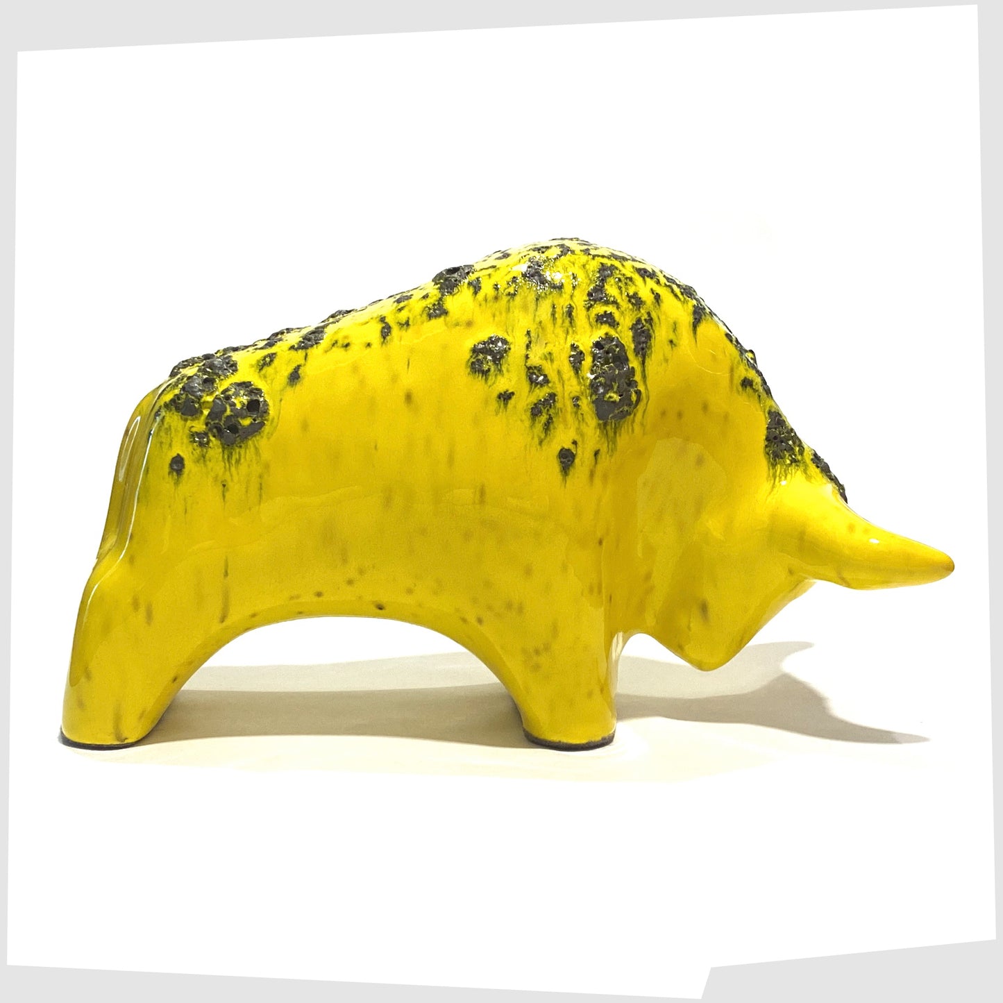 yellow glazed ceramic bull ornament by otto keramik, germany