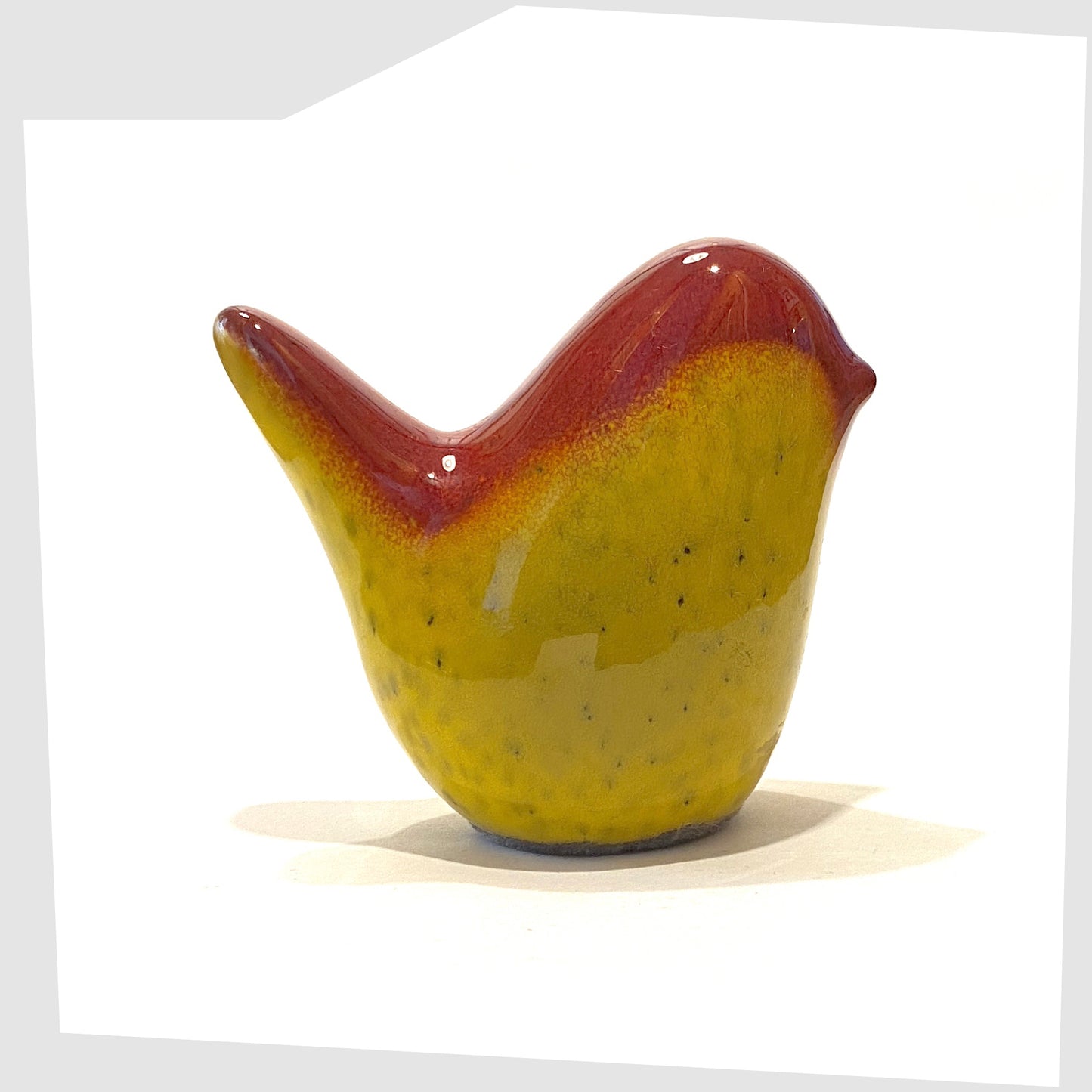 red over yellow glazed ceramic bird by otto keramik, germany