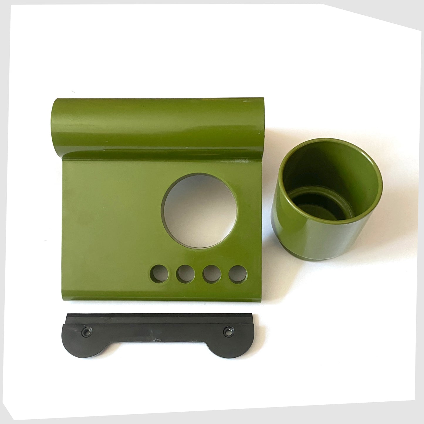 vintage wall mounted Crayonne Toothbrush Holder in olive green with original beaker and wall bracket