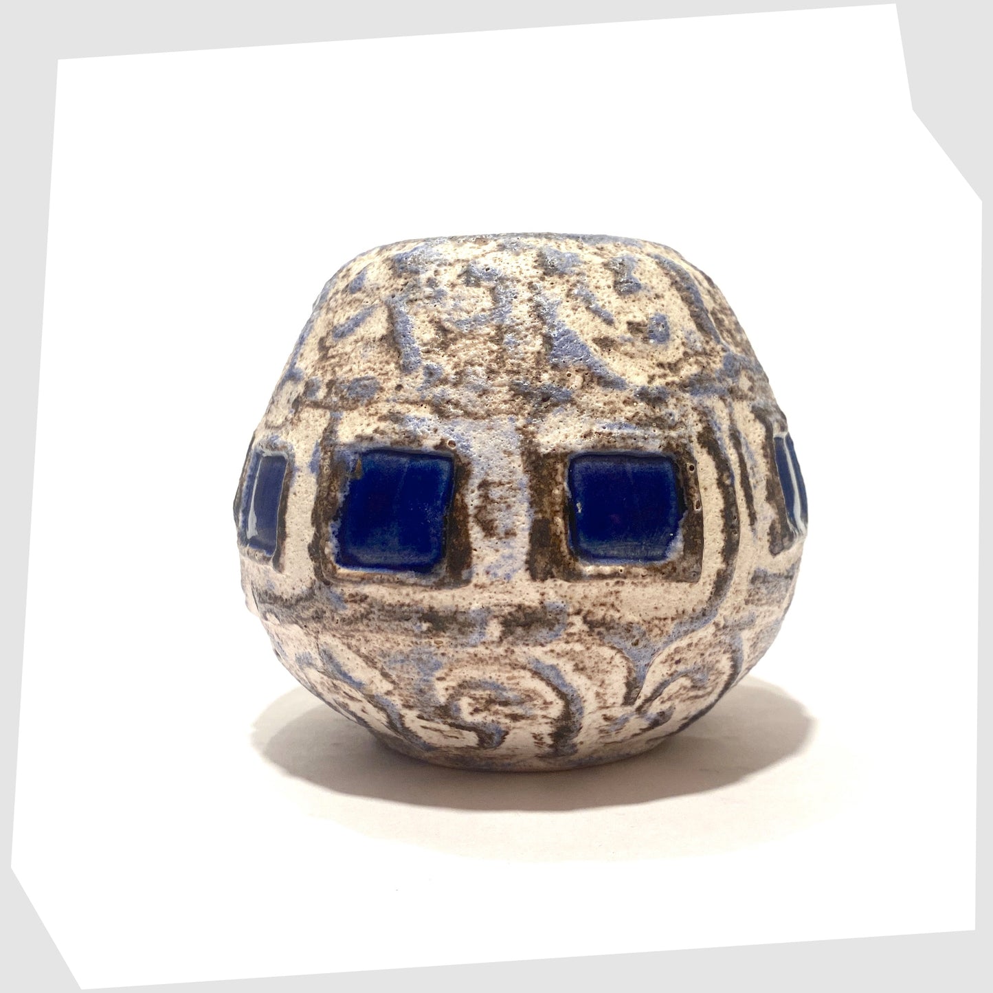 Schlossberg Keramik 259 spherical vase in white fat lava glaze with blue squares