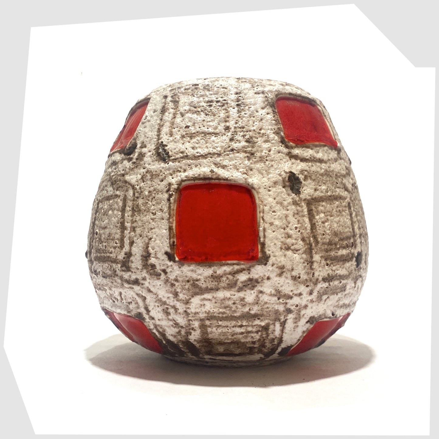 West German Pottery Schlossberg Keramik 259-14 Vase in light coloured fat lava with red squares