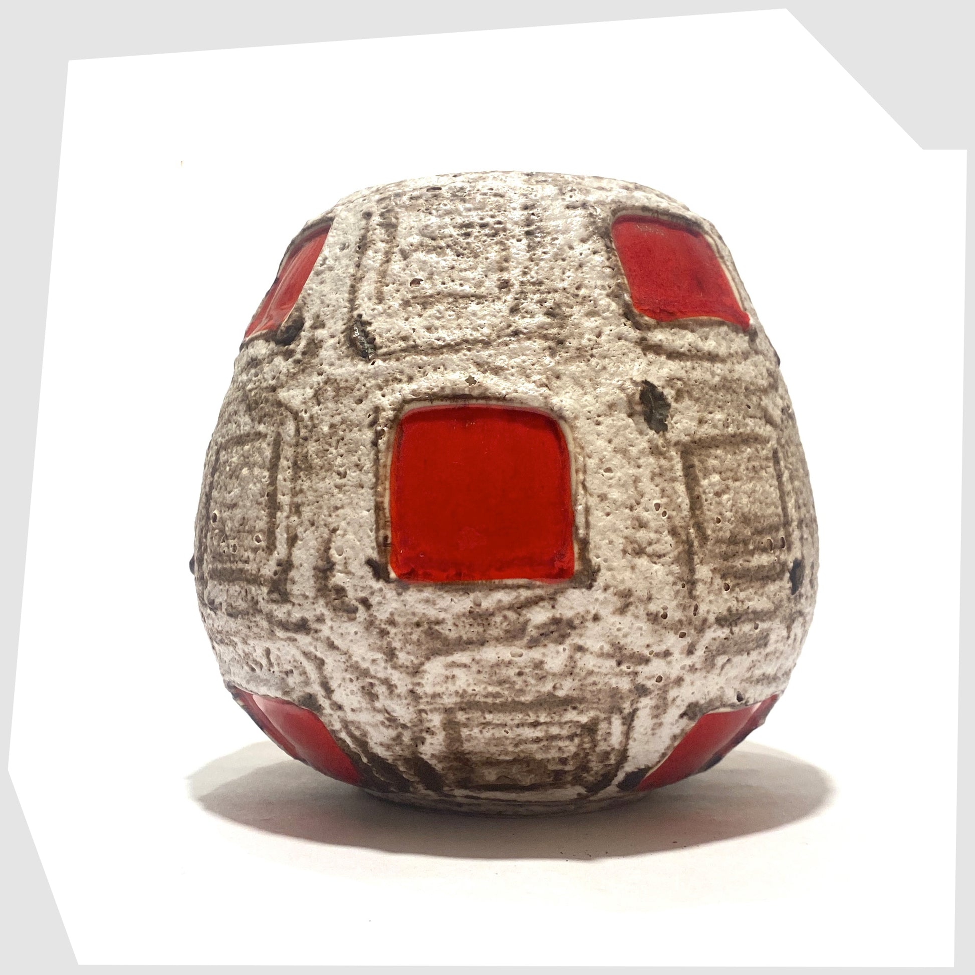 West German Pottery Schlossberg Keramik 259-14 Vase in light coloured fat lava with red squares