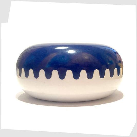 alan fletcher clam ashtray in navy blue and white halves