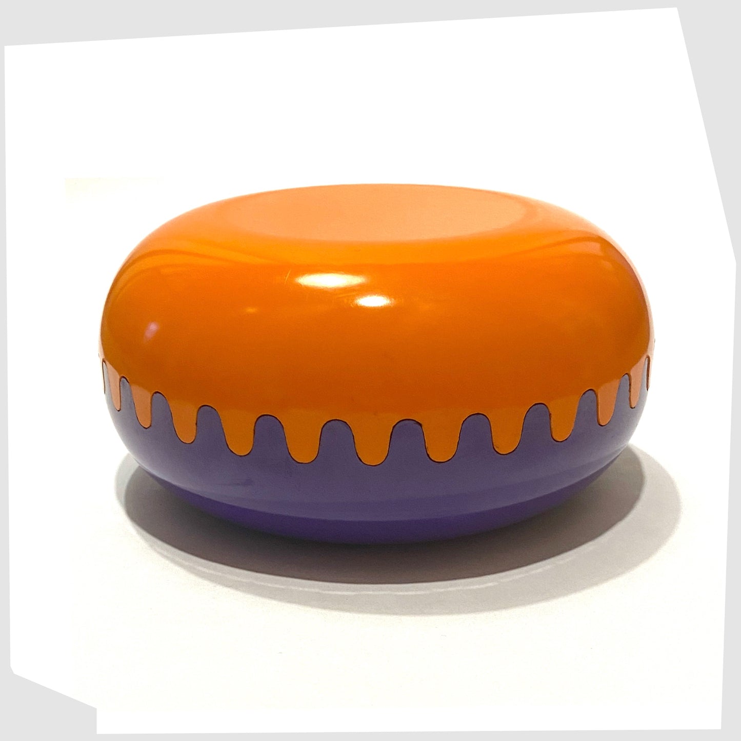 alan fletcher clam ashtray in purple and orange colour way shown closed