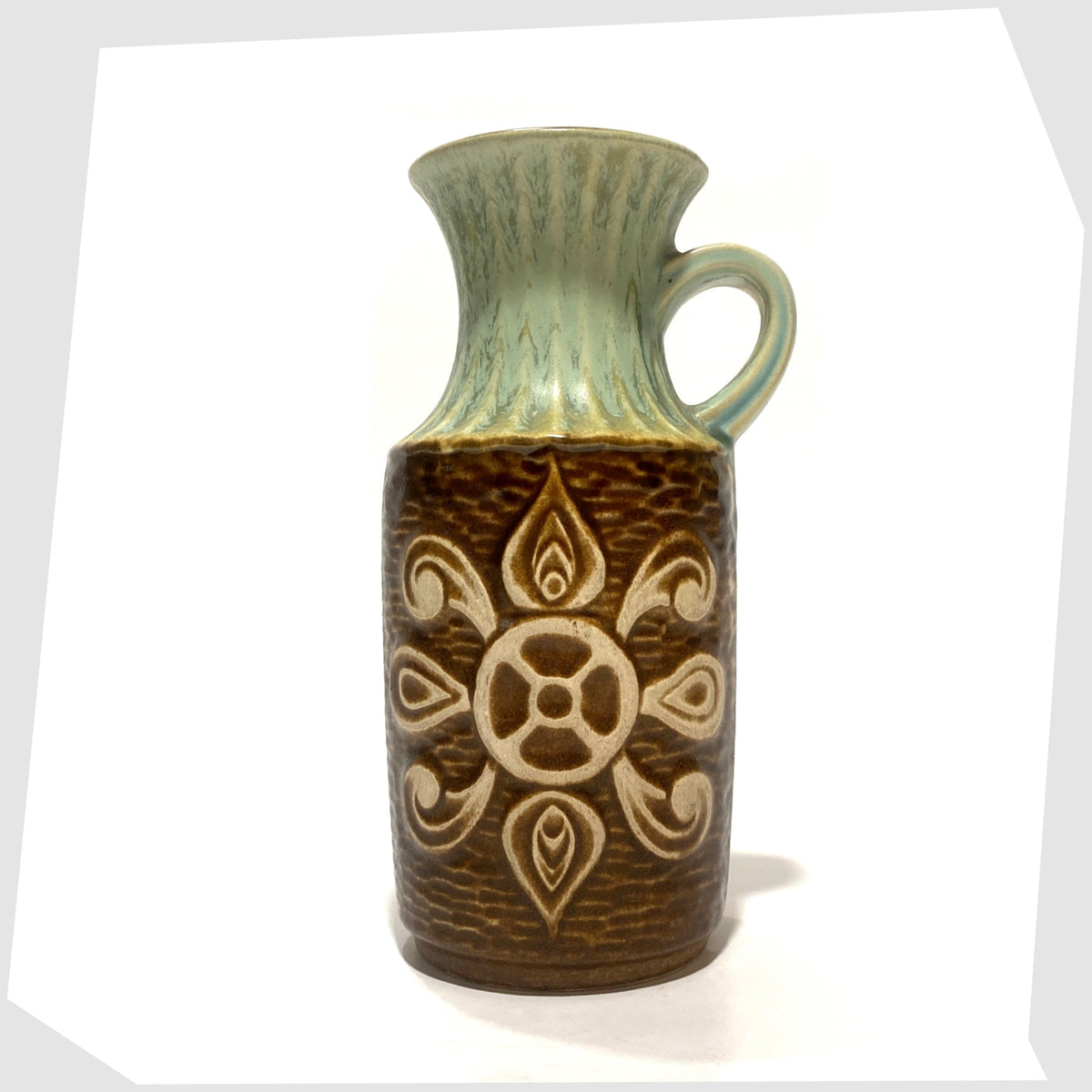 Bay Keramik 69-20 Vase with a radiating relief design and complimenting green glaze, shown on a white background