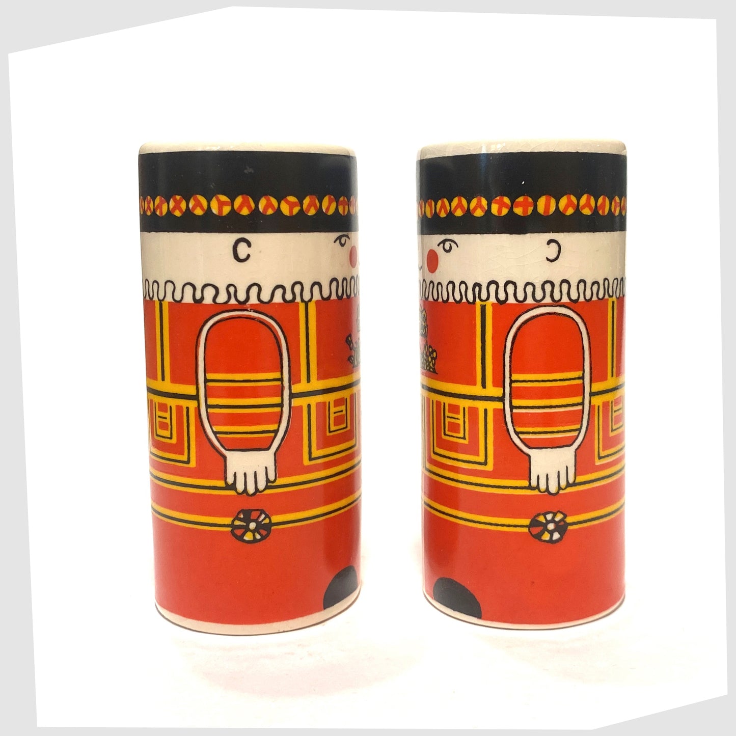 Vintage Carlton Ware Salt & Pepper Shakers with Beefeater design, shown on a white background