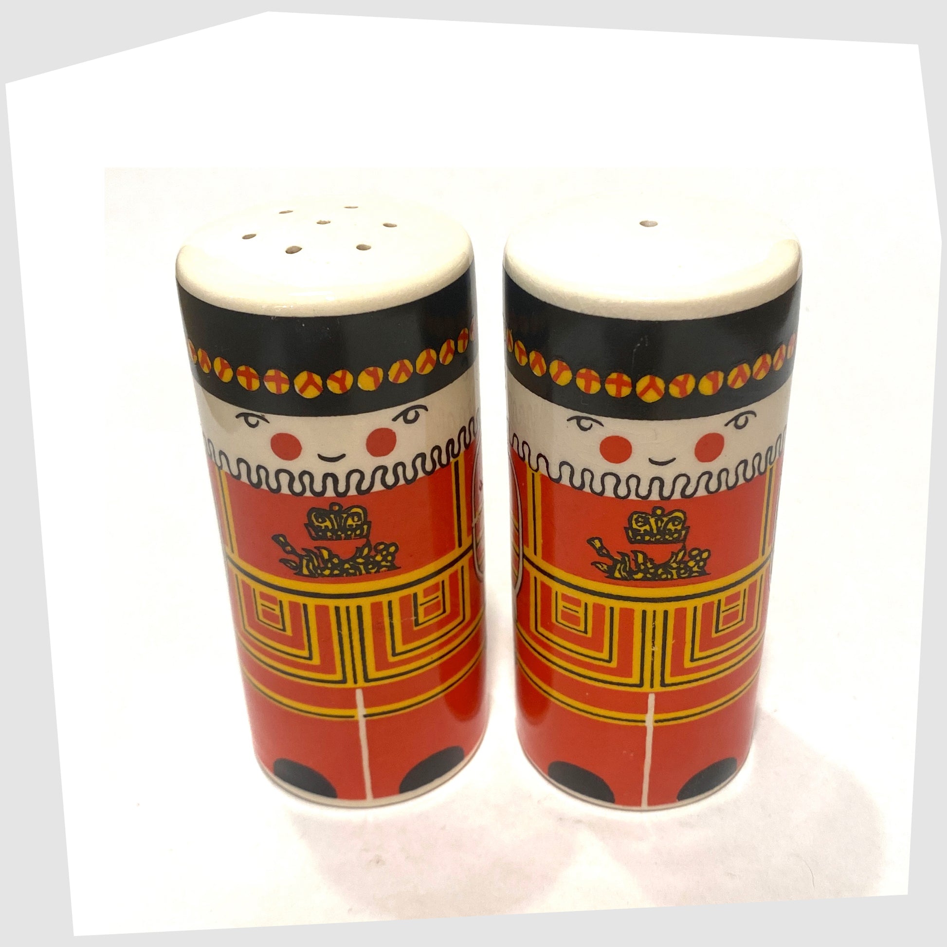 Top of the Carlton Ware Salt & Pepper Shakers with Beefeater design, shown on a white background