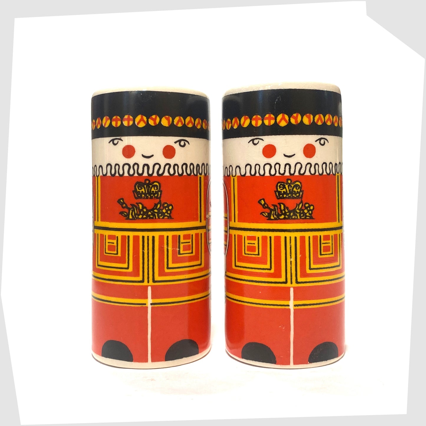 Carlton Ware Salt & Pepper Shakers with Beefeater design, shown on a white background