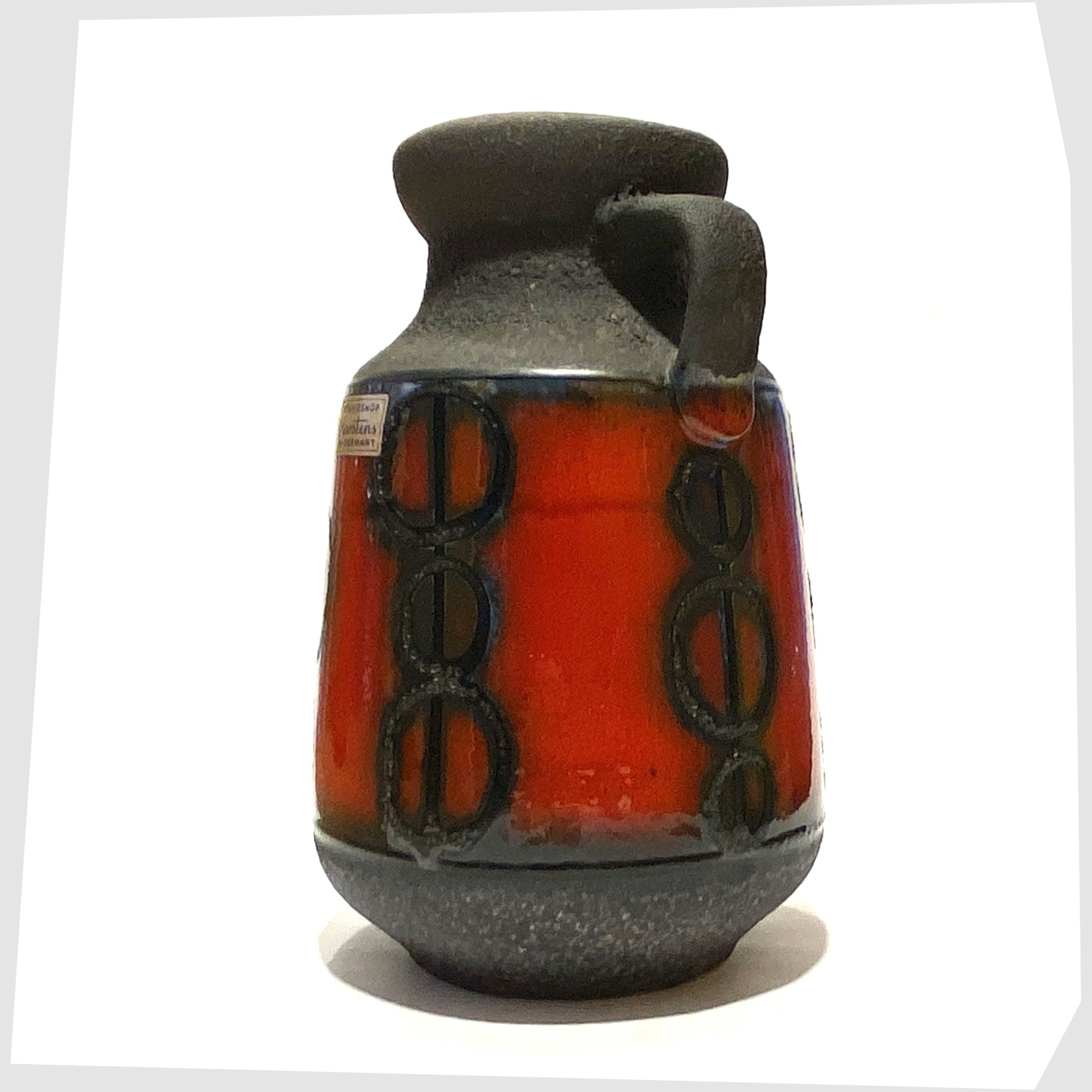 West German Pottery Carstens Tonnieshof Vase in matte grey glaze with a central band of red fat lava glaze