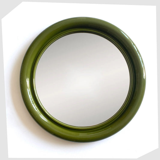Vintage avocado green Crayonne Wall Mirror, circular design