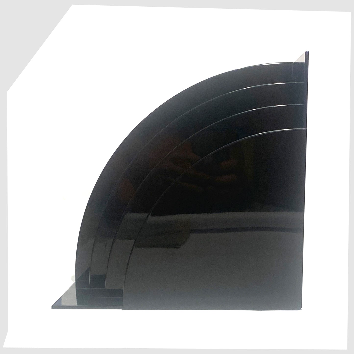 Crayonne Record Rack in Black, designed by Terrance Conran for Habitat's 1970s plastic collection, shown on a white background
