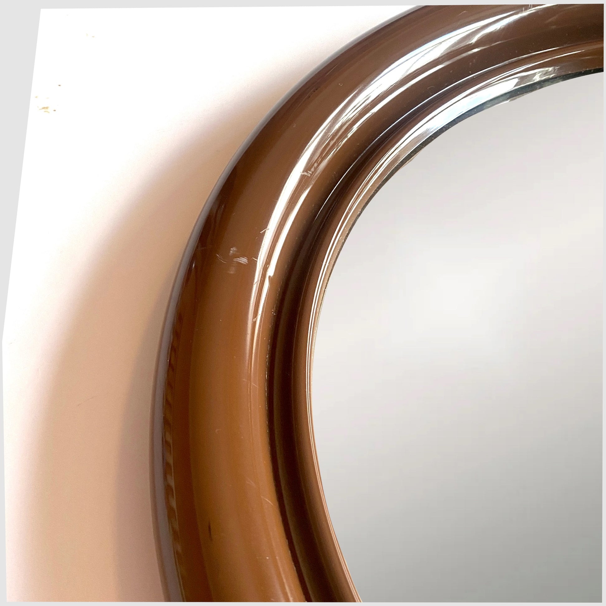 Close up of the Vintage Crayonne Circular Wall Mirror in brown colour way
