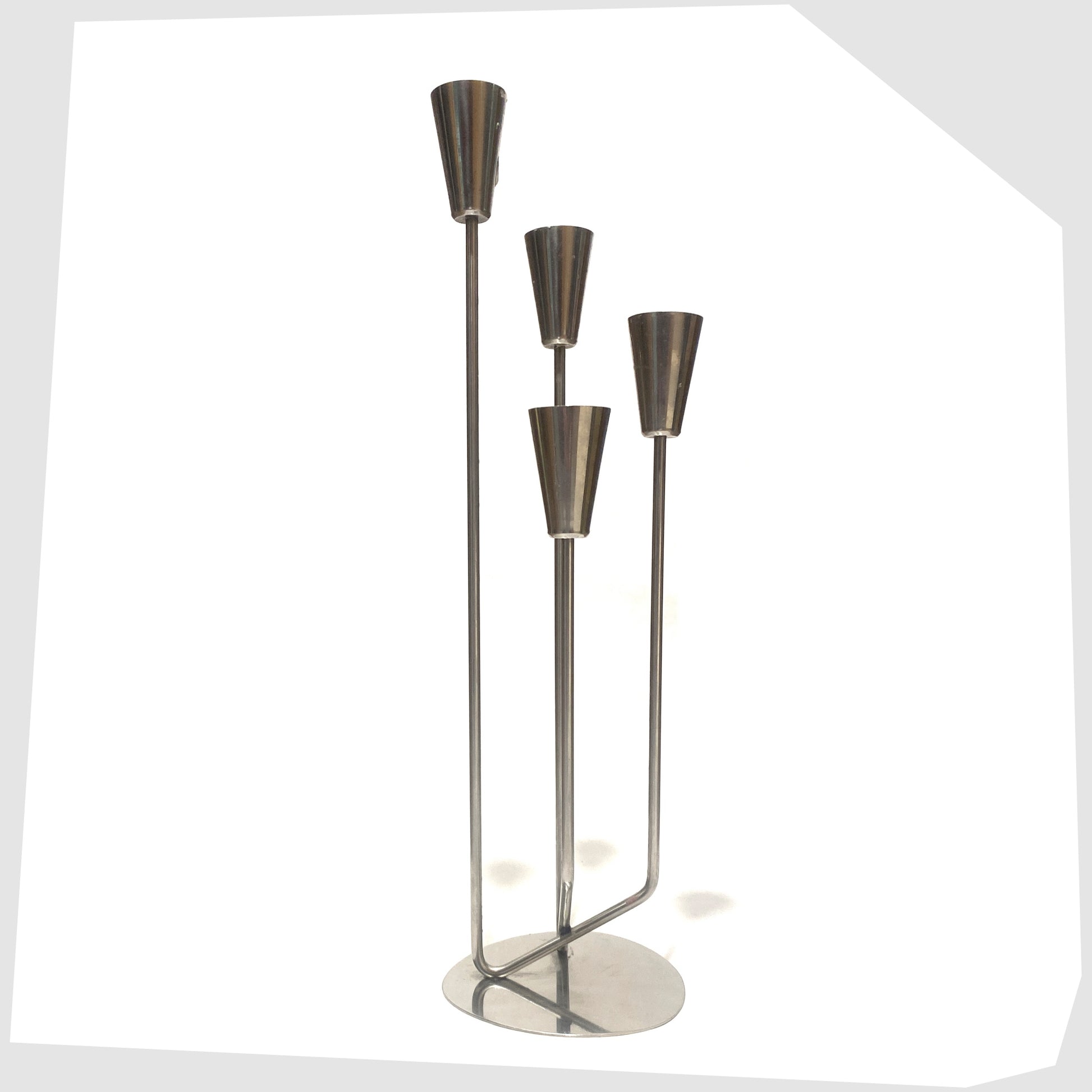 Vintage Danish Candlestick Holder by MG Design, made of polished stainless steel