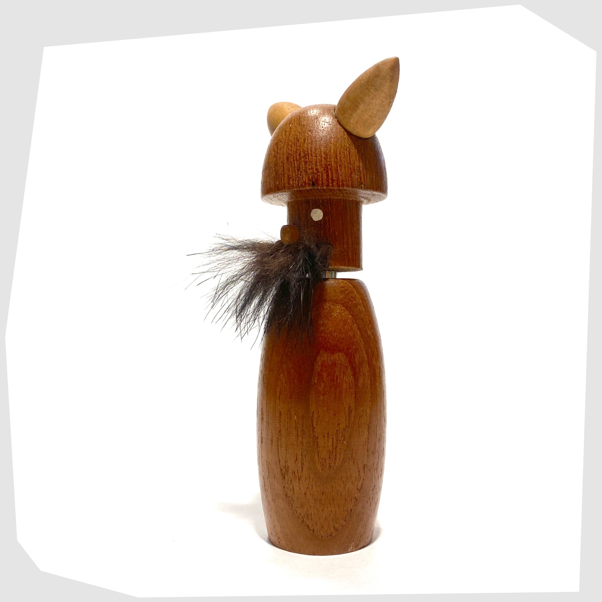 mid-century Teak Wooden Viking Corkscrew/Figurine with faux fur moustache