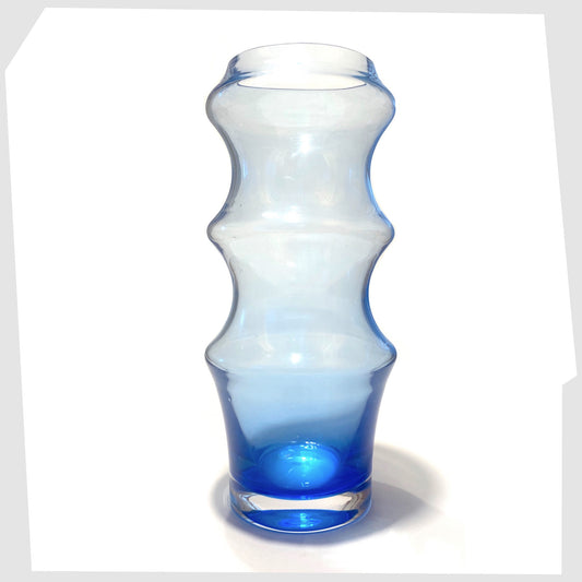 dartington hooped glass vase, designed by belinda hornsey, in a gorgeous blue case glass