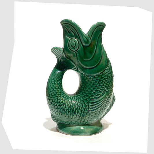 vintage Dartmouth Pottery Gluggle Jug in the iconic green colour way