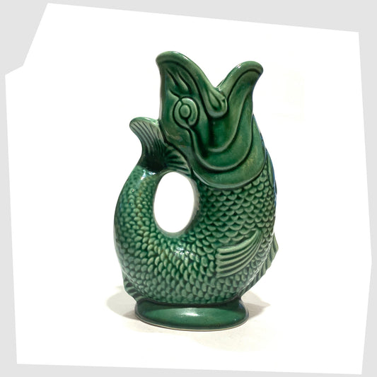 vintage Dartmouth Pottery Gluggle Jug in the iconic green colour way