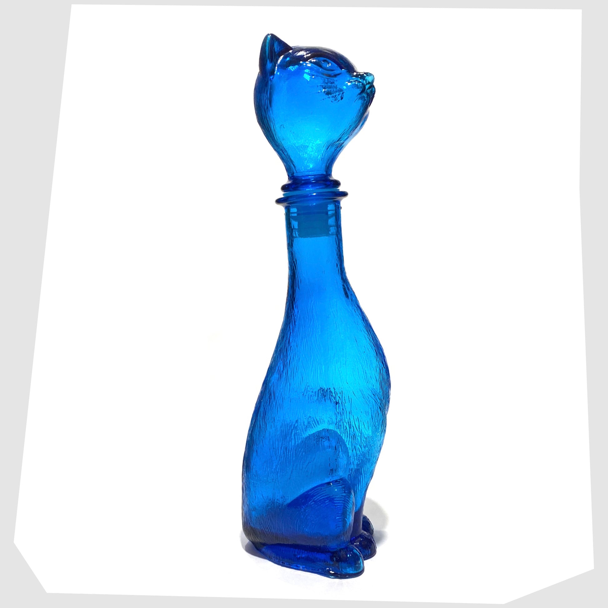 Empoli Cat Decorative Bottle in rich blue glass