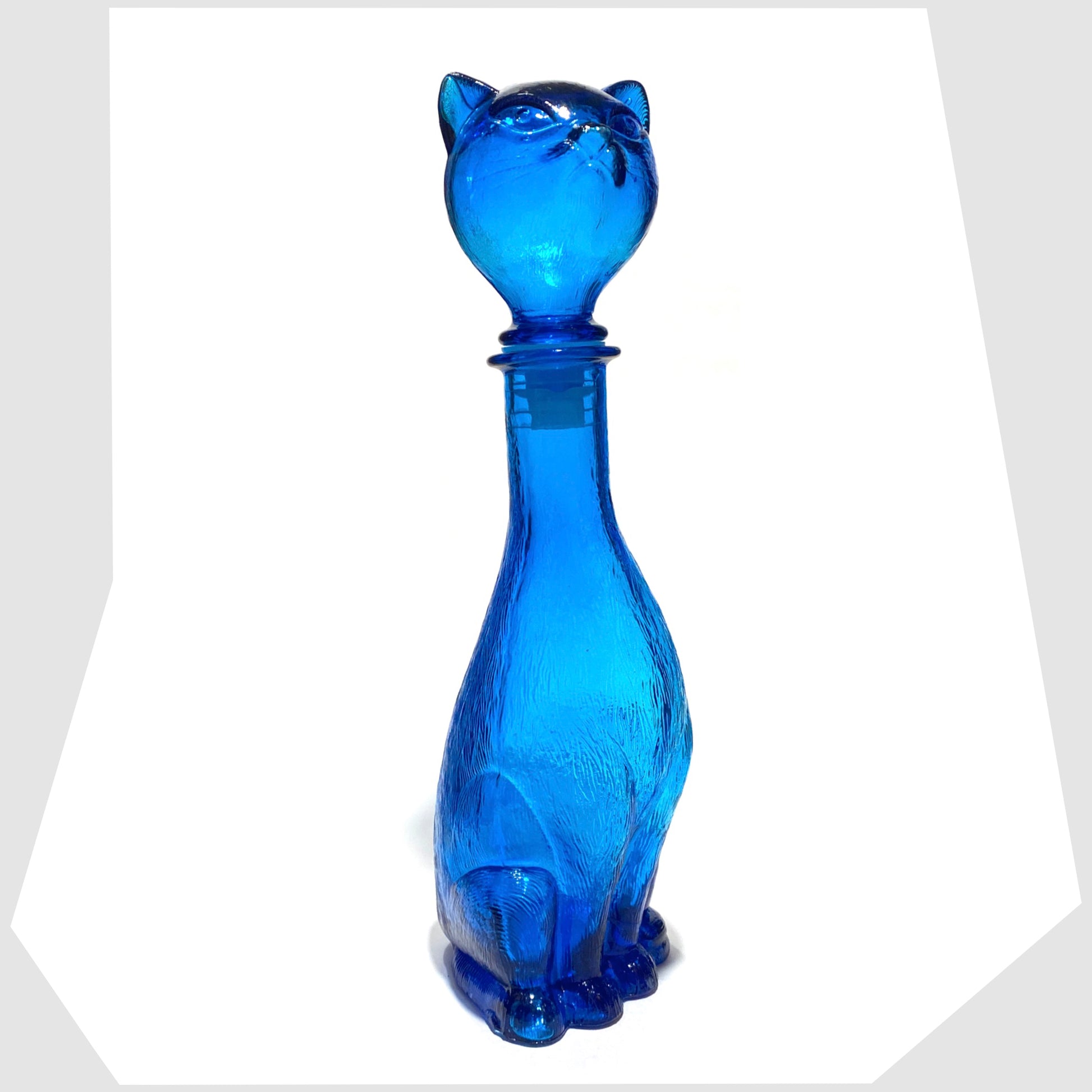 Empoli Cat-Shaped Decorative Bottle in rich blue glass