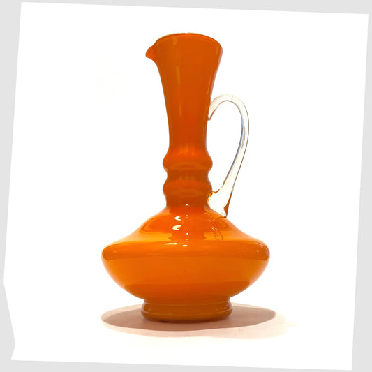 empoli glass jug in vibrant orange cased glass with clear glass handle