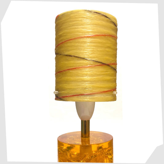 original spun fibreglass lampshade, in a natural beige fibreglass with swirls of red and black