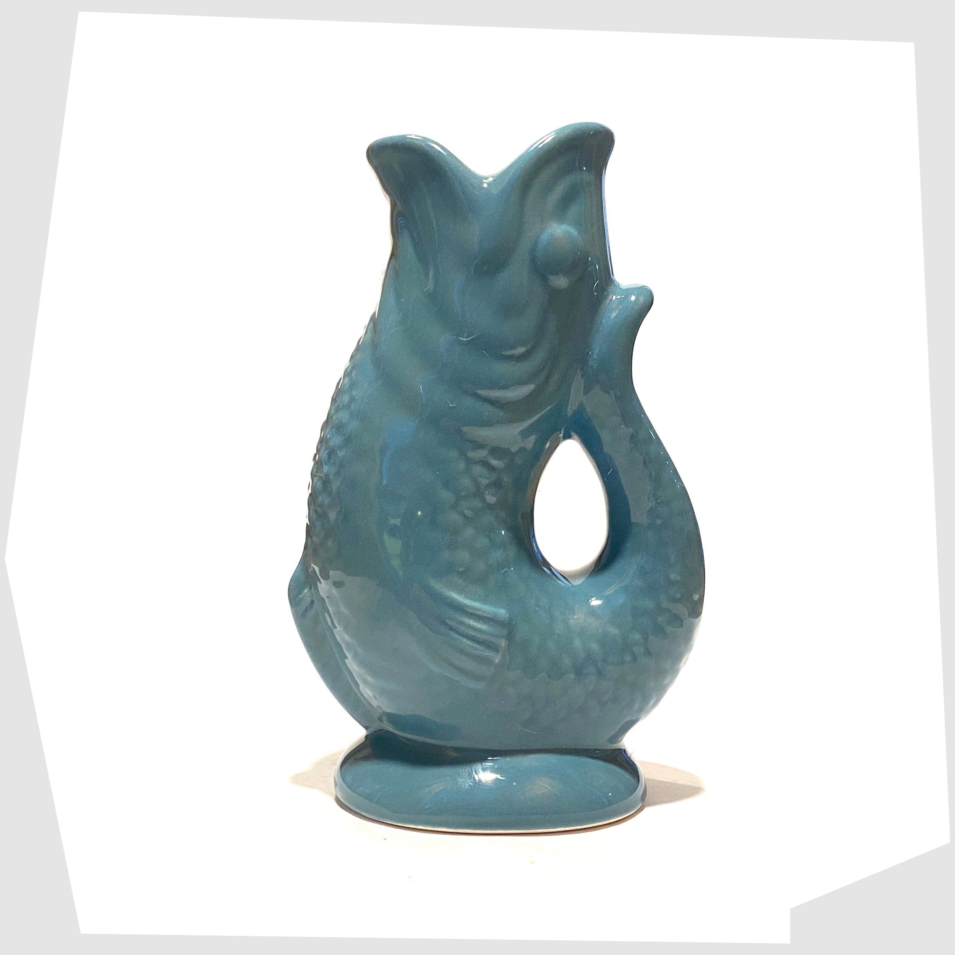 Gluggle jug inspired fish-shaped ceramic vase in blue 