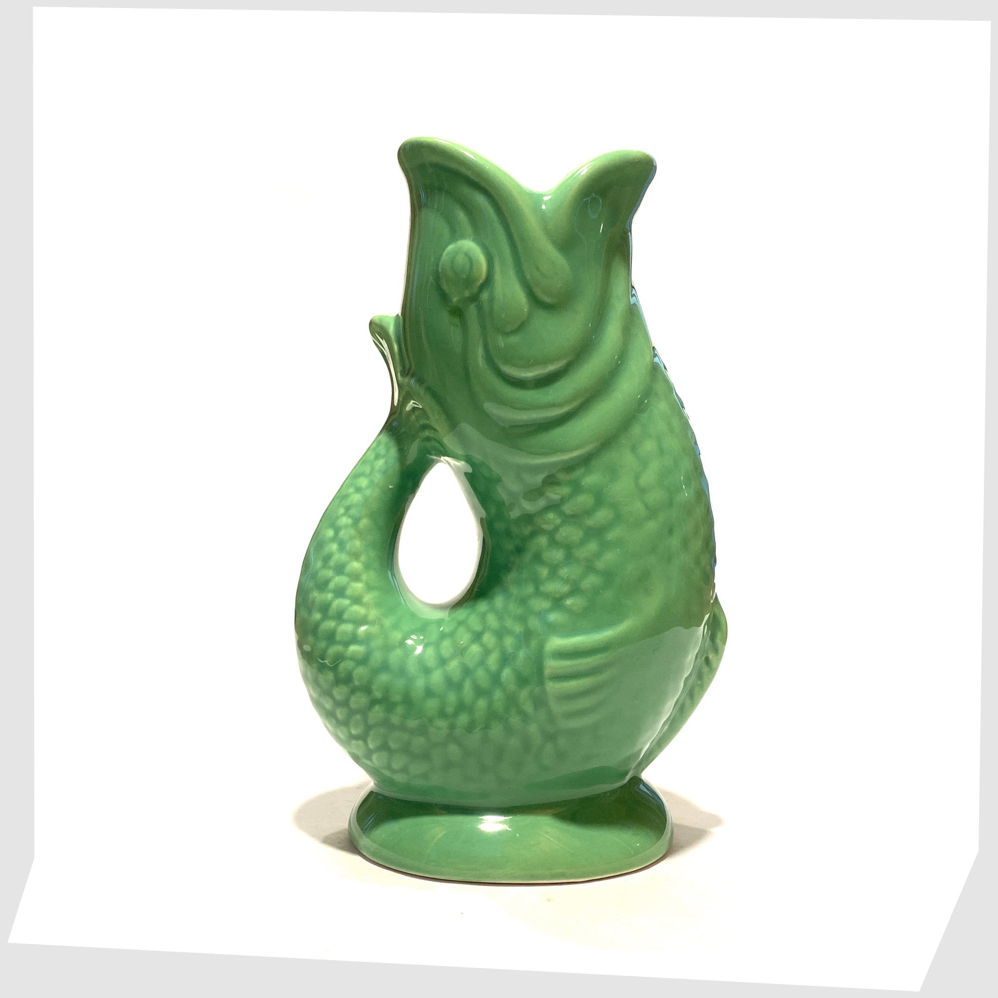 Ceramic Fish-Shaped Vase in bold green glaze
