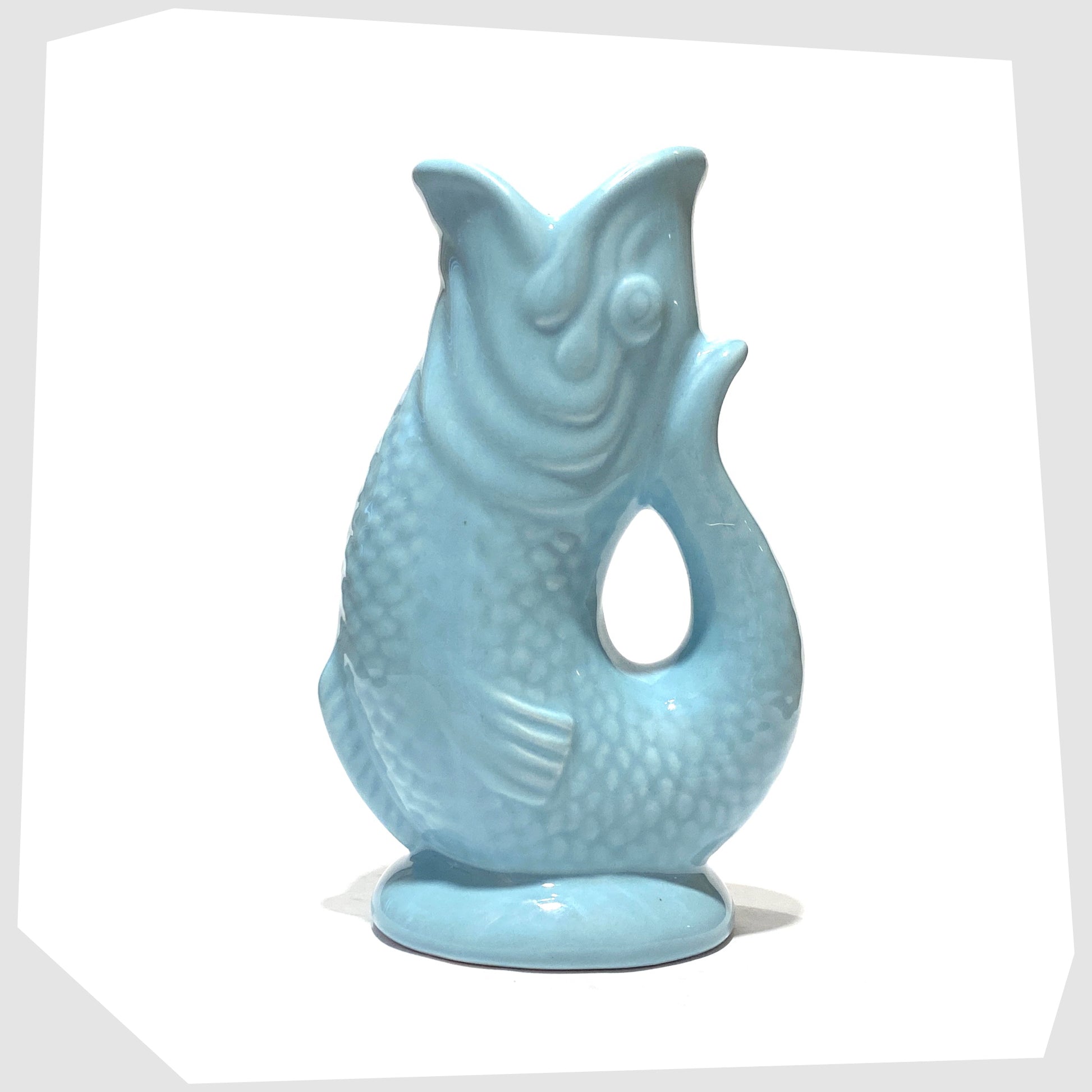 Fish-Shaped Ceramic Vase in Light Blue glaze