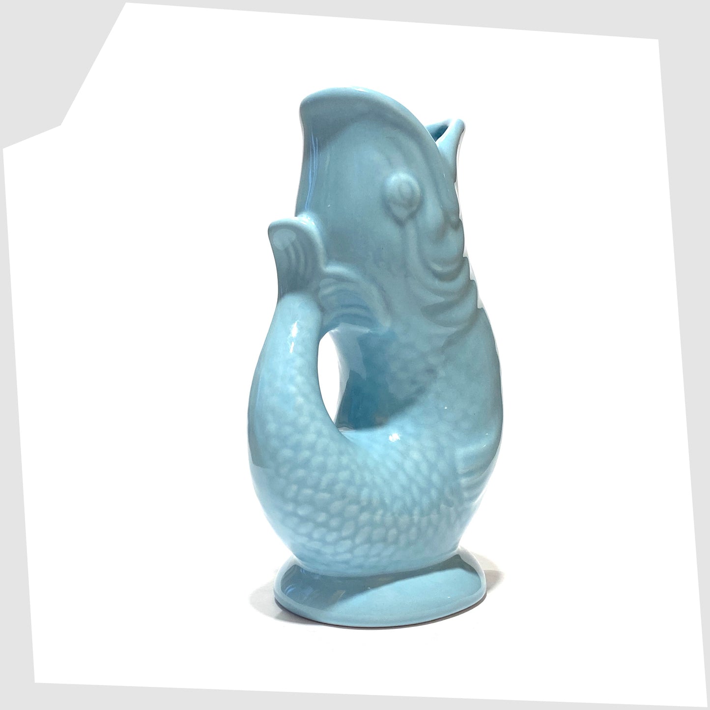 tail of the Fish-Shaped Ceramic Vase in Light Blue glaze