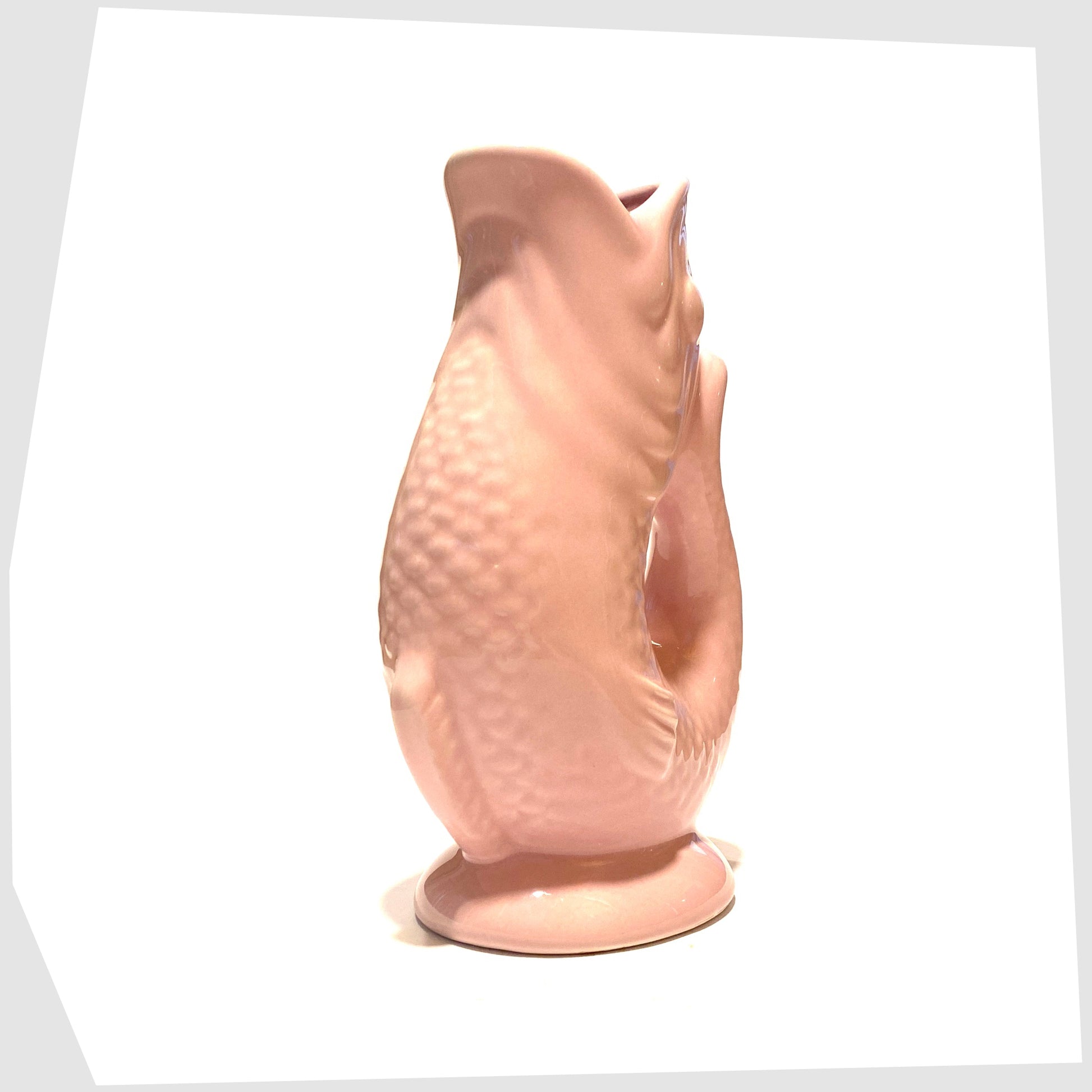 front of the Fish-Shaped Ceramic Vase in pink glaze