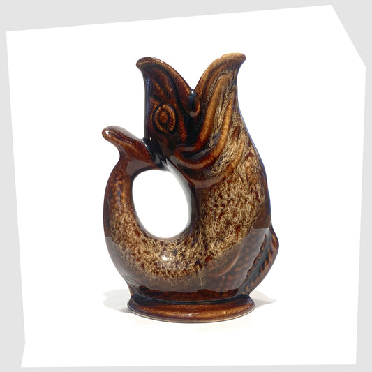 vintage fosters studio pottery gluggle jug in chestnut brown drip glaze