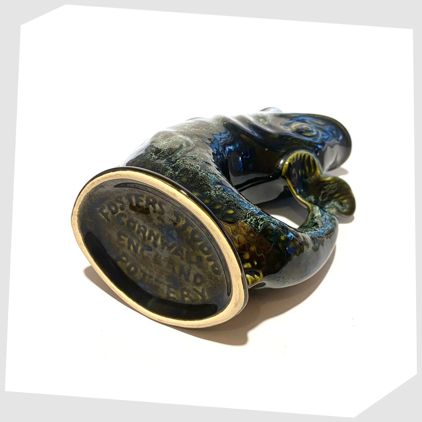 base markings of the fosters studio pottery gluggle jug in green honeyomb glaze