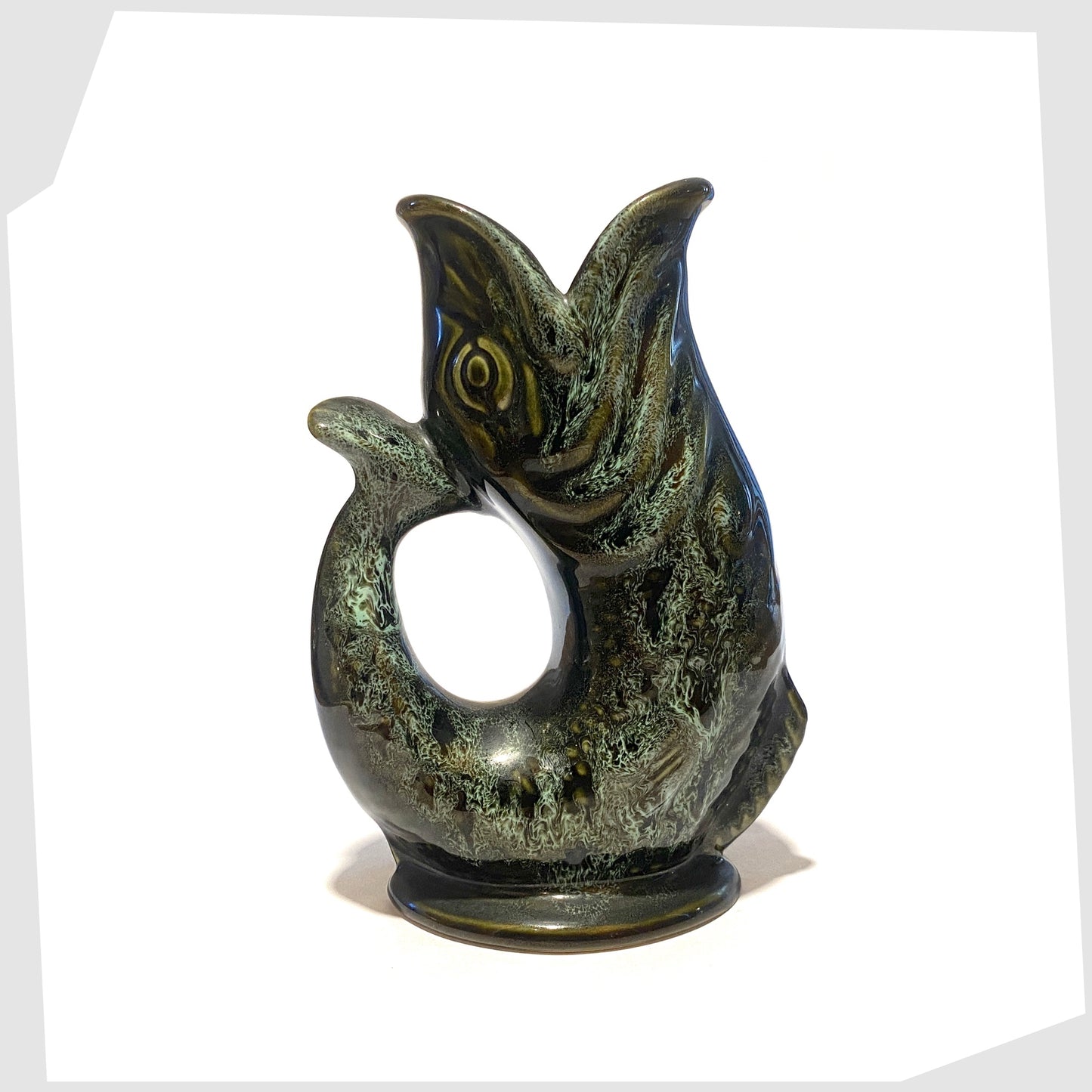 vintage fosters studio pottery gluggle jug in green honeycomb glaze