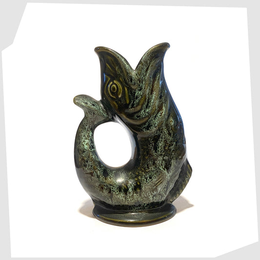 vintage fosters studio pottery gluggle jug in green honeycomb glaze