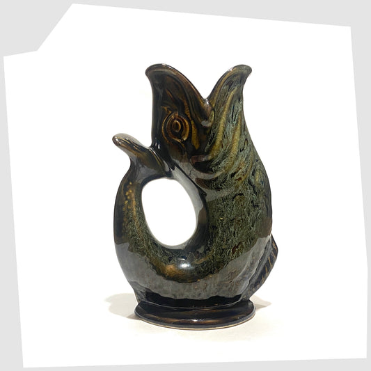 vintage fosters studio pottery gluggle jug in green drip glaze