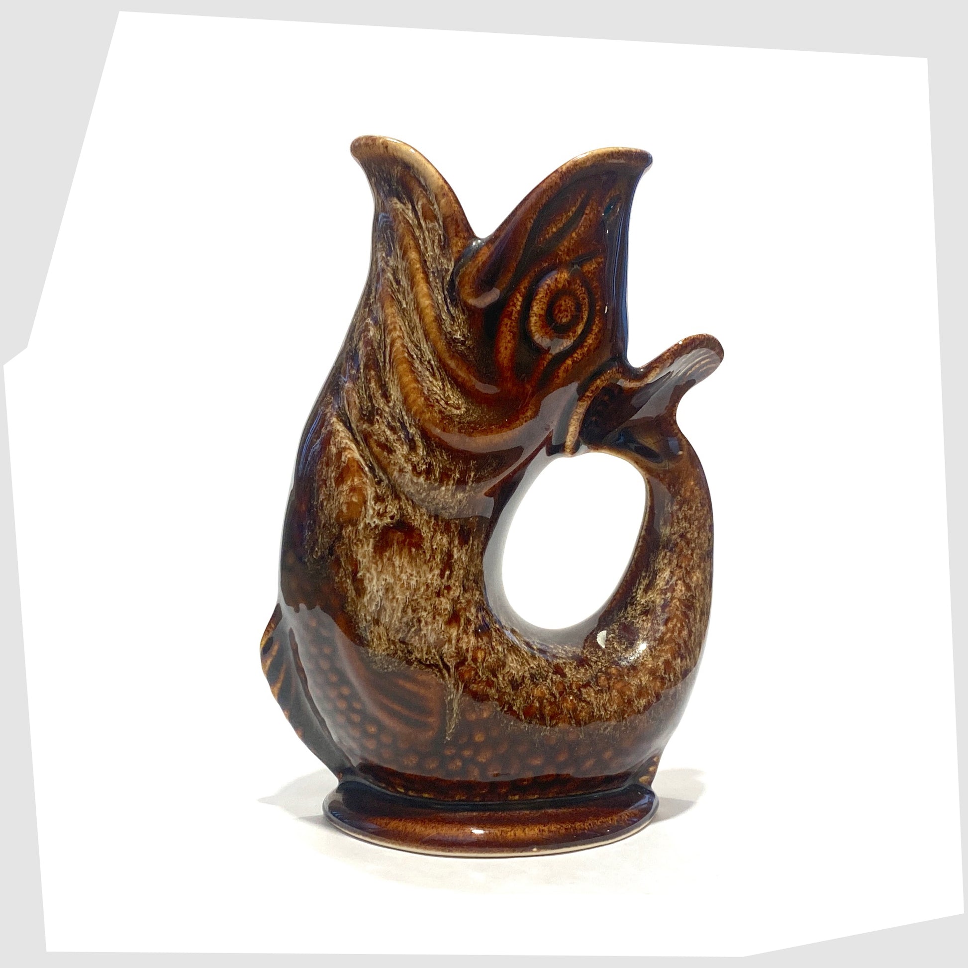 vintage fosters studio pottery gluggle jug in chestnut brown honeycomb drip glaze