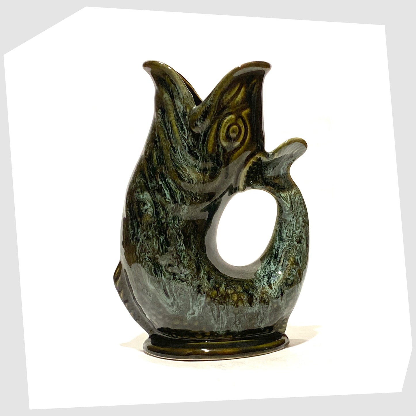 fosters studio pottery gluggle jug in green drip glaze