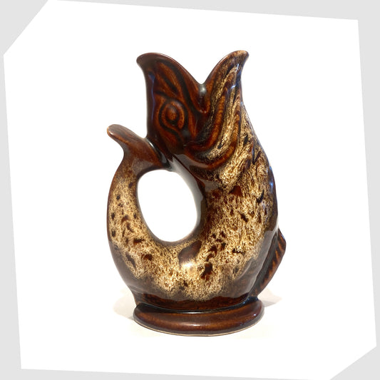 fosters studio pottery gluggle jug in brown honeycomb glaze